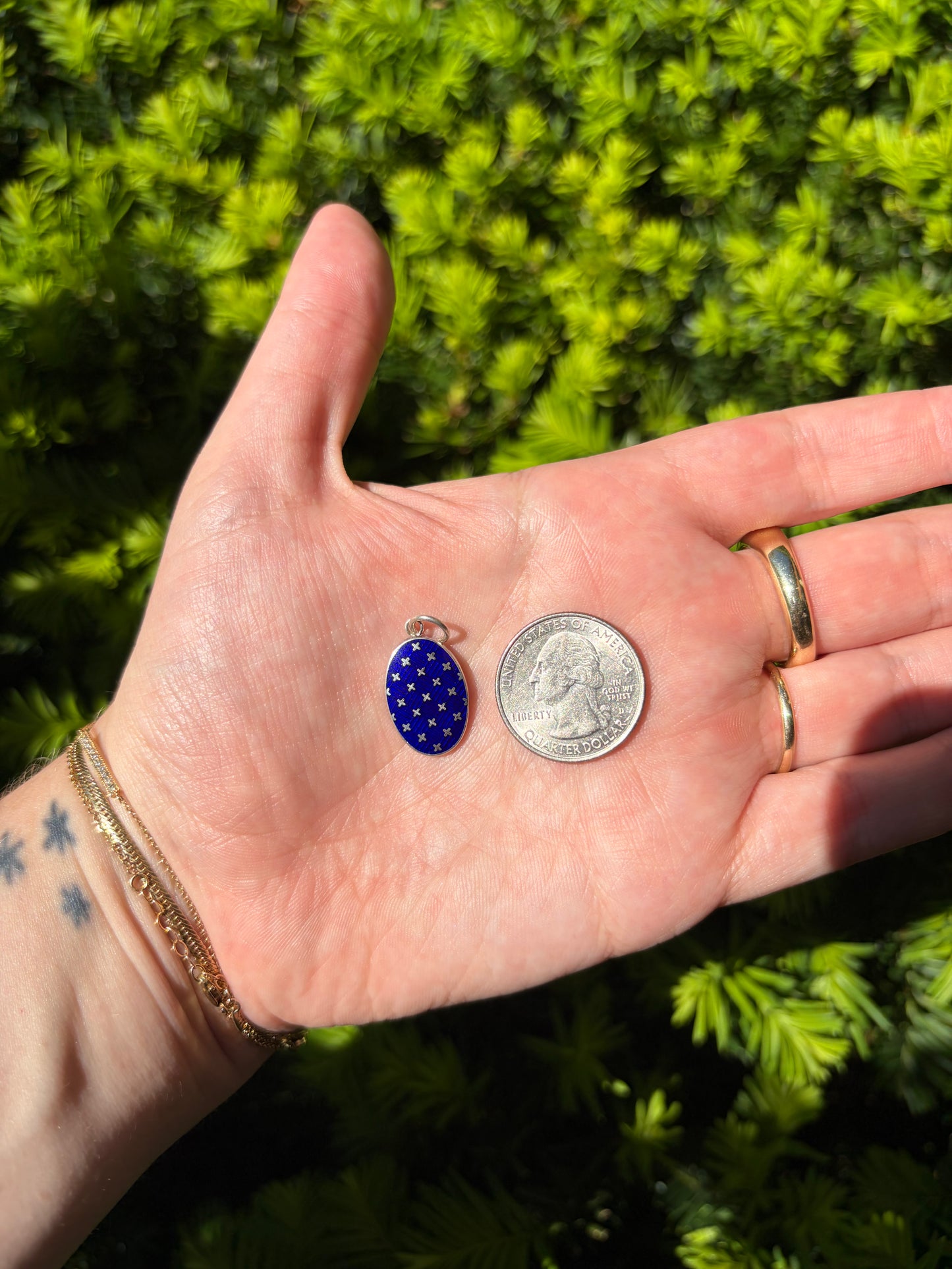 Blue Enamel Converted Cufflink Pendant