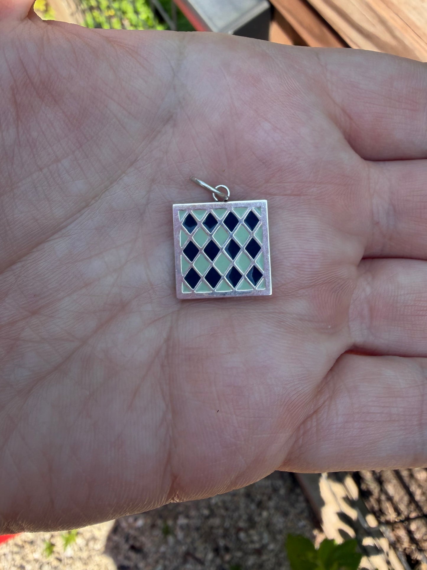 Light Green and Blue Enamel Checkerboard