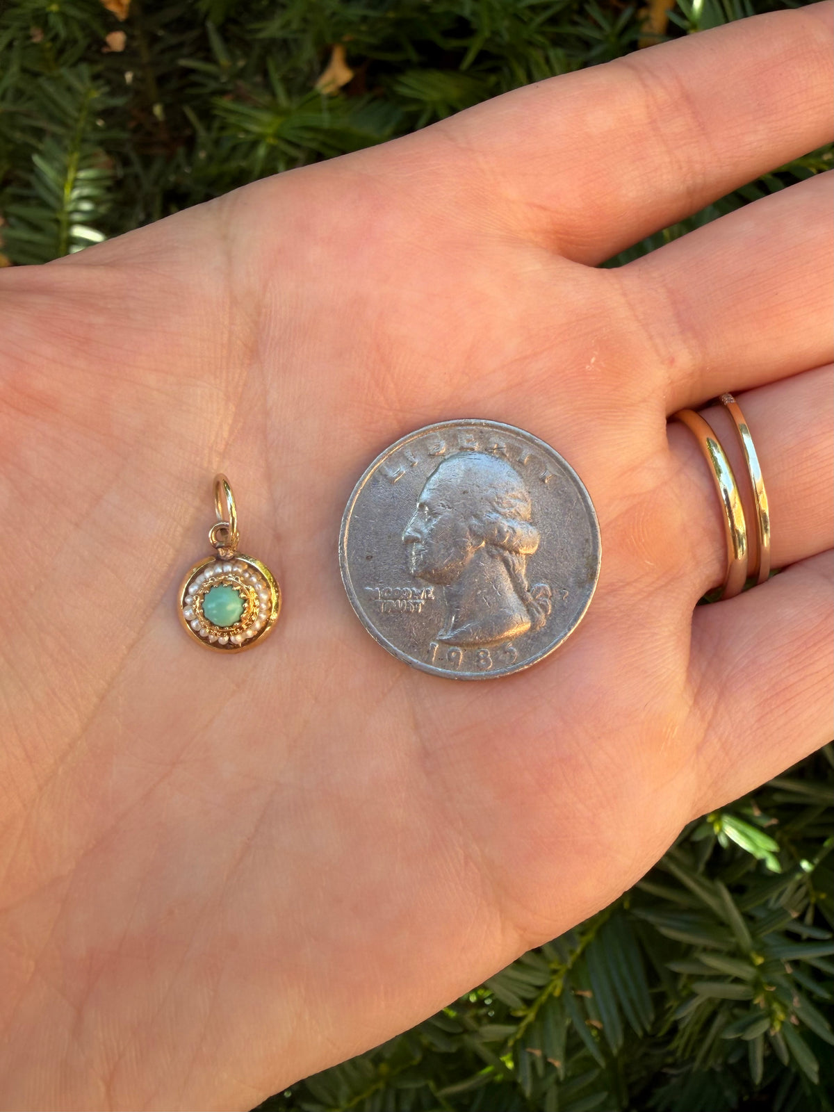 Vintage Pearl and Turquoise Charm