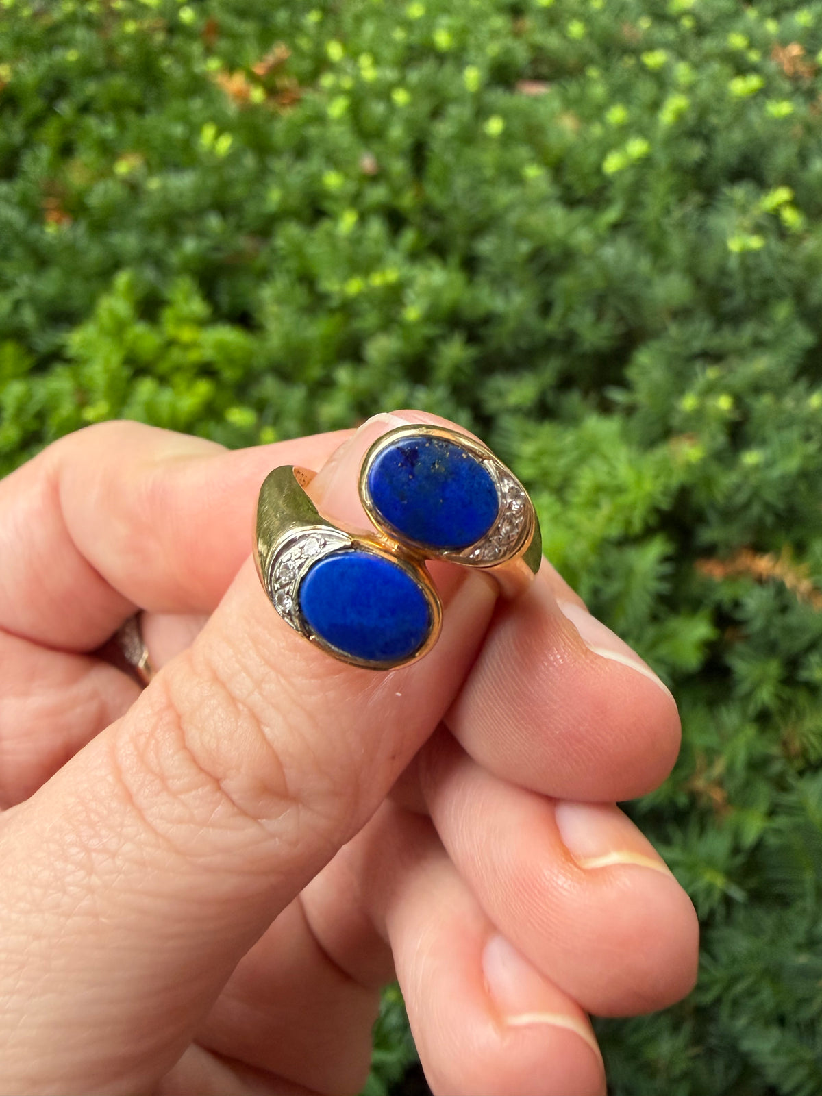 Vintage 14k Lapis and Diamond Bypass Ring
