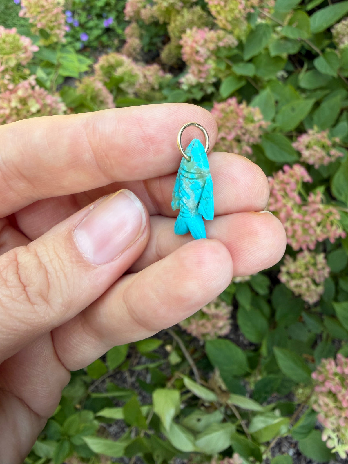 Carved Turquoise Fish Charm