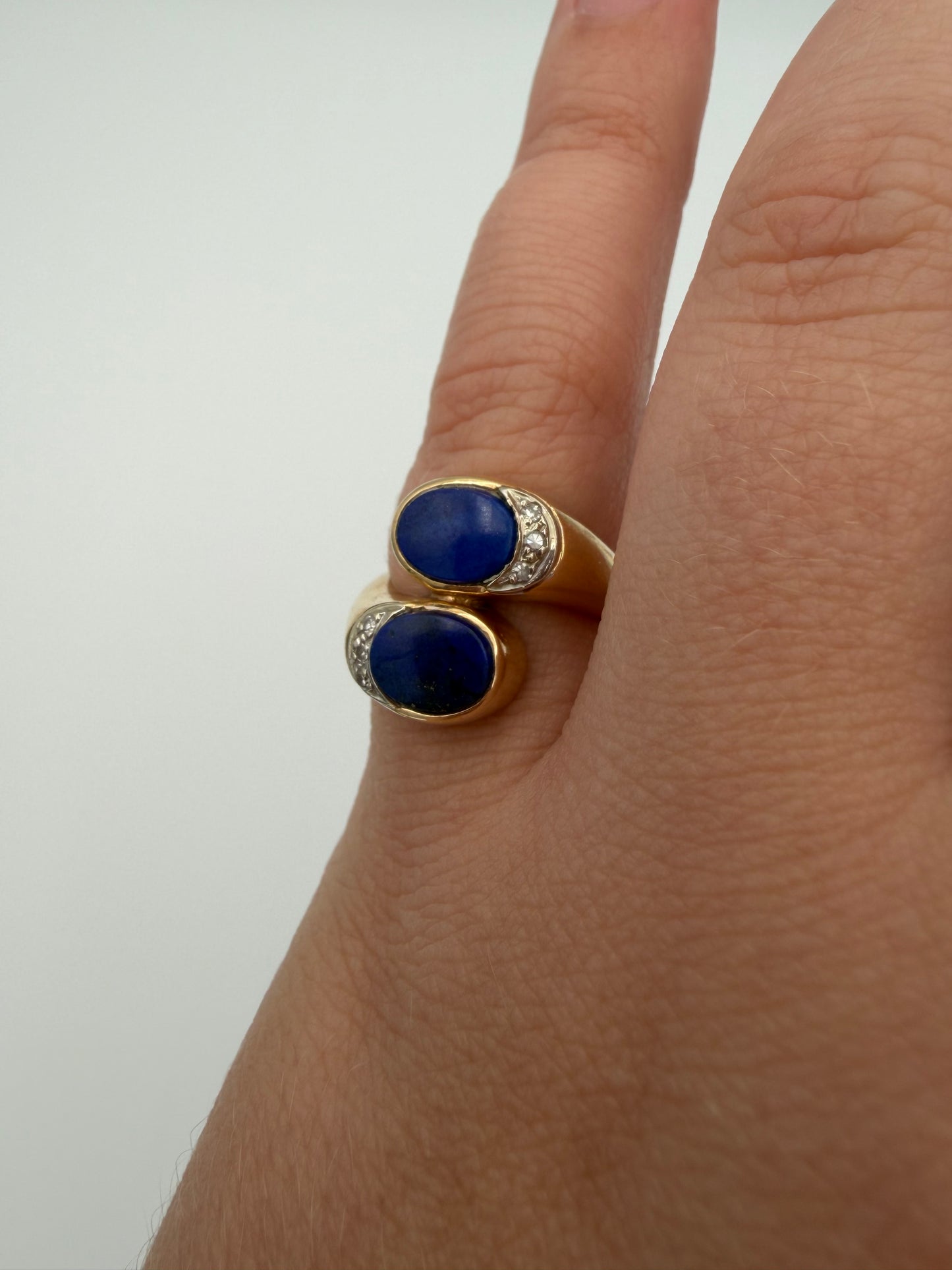 14k Lapis and Diamond Bypass Ring
