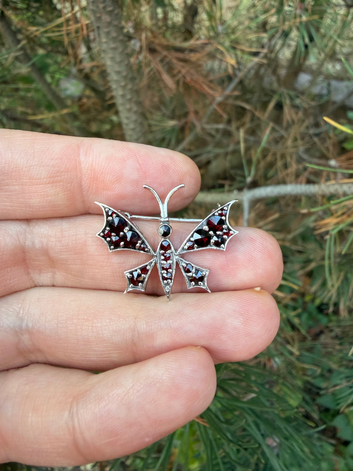Vintage Sterling Silver and Garnet Butterfly Brooch
