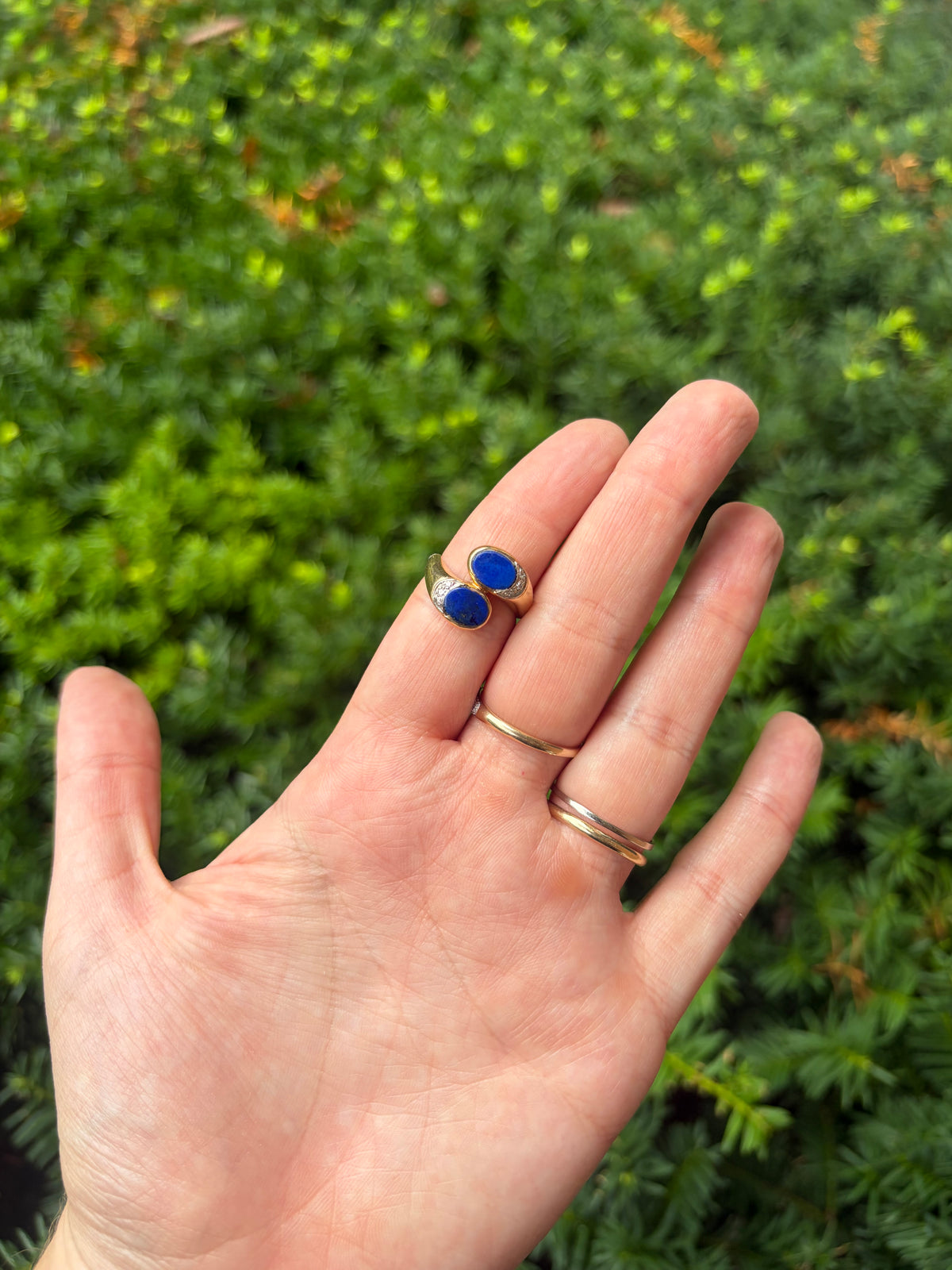 Vintage 14k Lapis and Diamond Bypass Ring