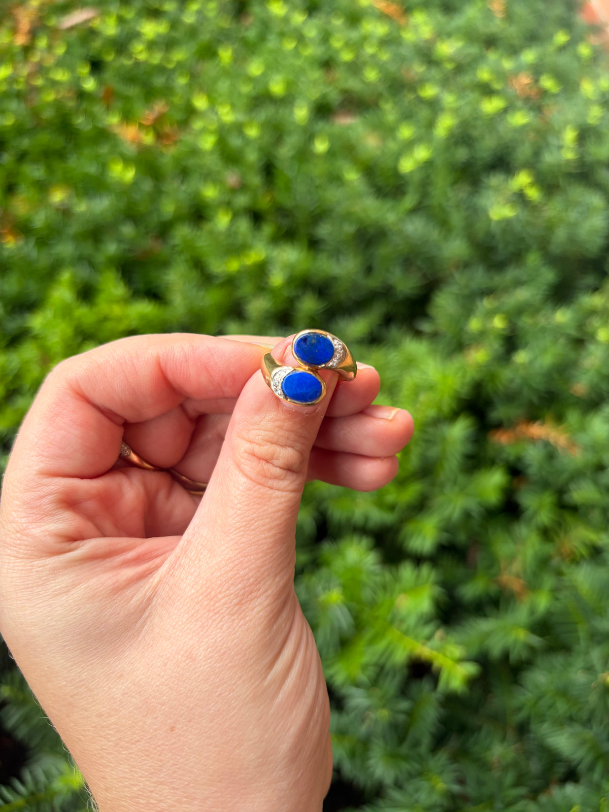 Vintage 14k Lapis and Diamond Bypass Ring