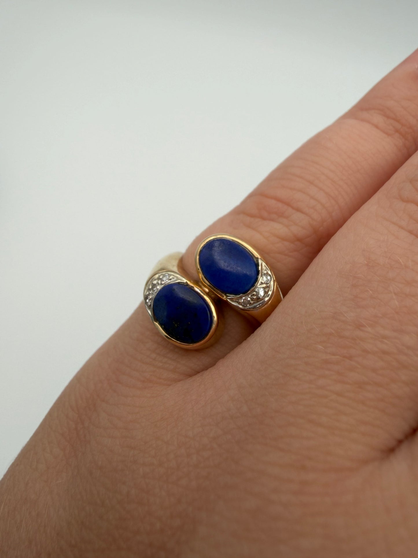 14k Lapis and Diamond Bypass Ring