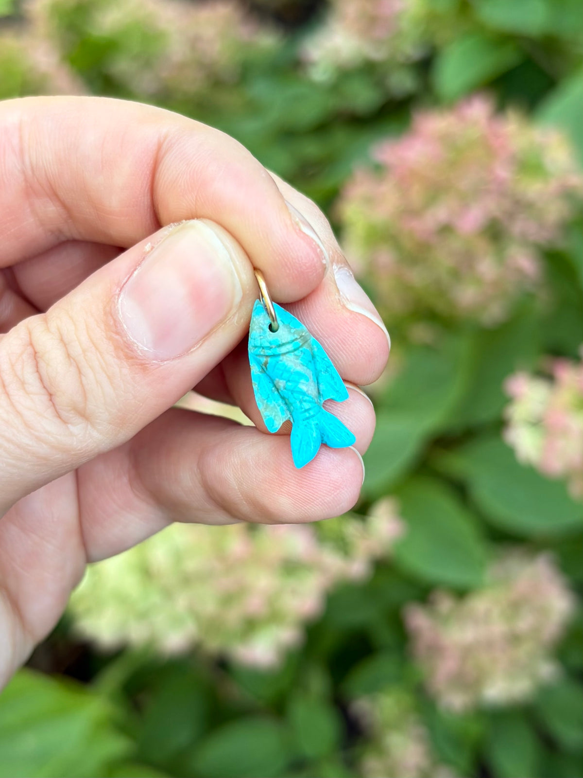 Carved Turquoise Fish Charm