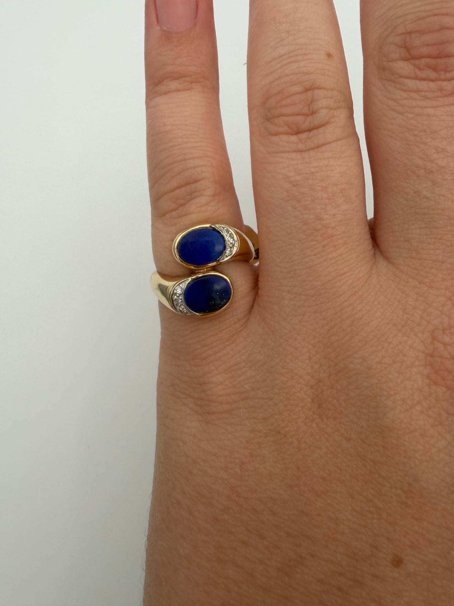 14k Lapis and Diamond Bypass Ring