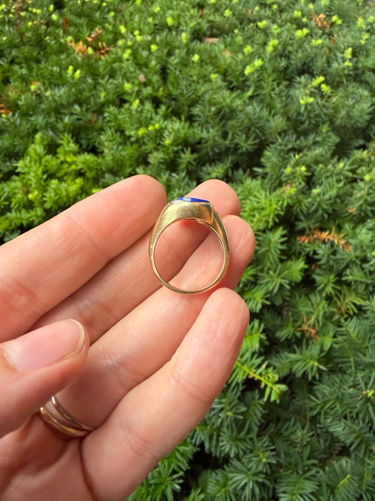 Vintage 14k Lapis and Diamond Bypass Ring