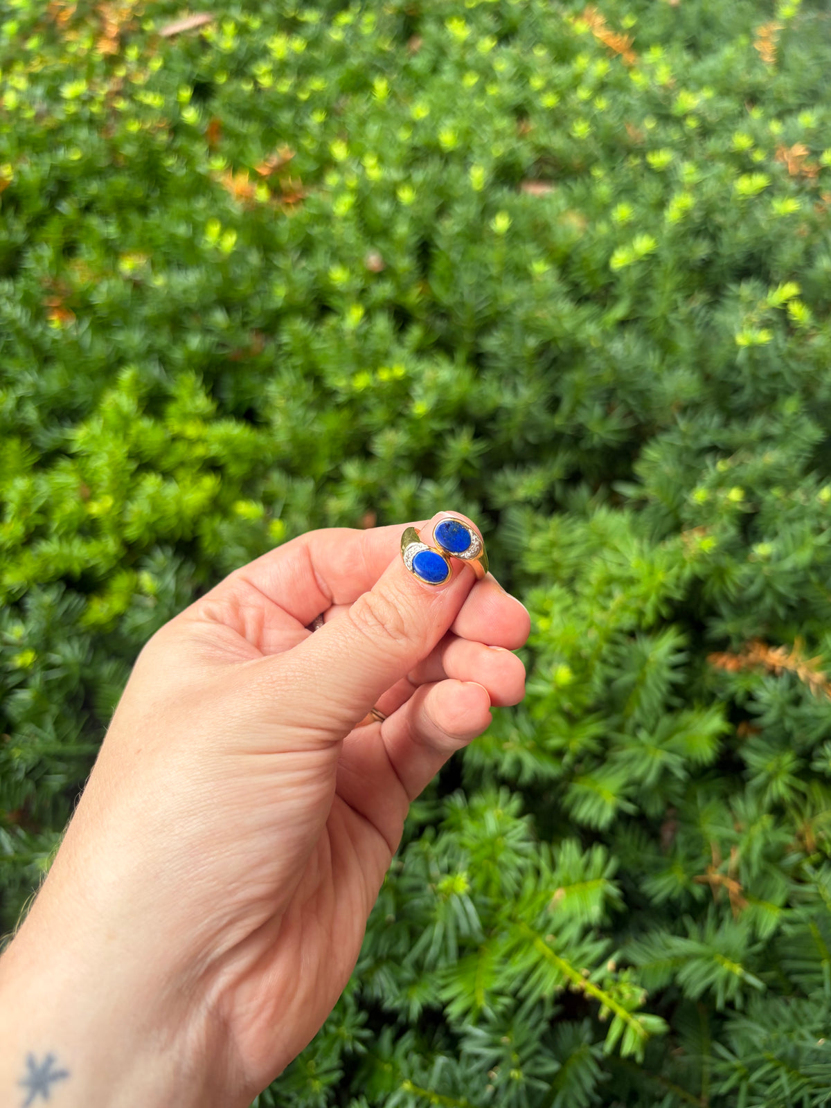 Vintage 14k Lapis and Diamond Bypass Ring