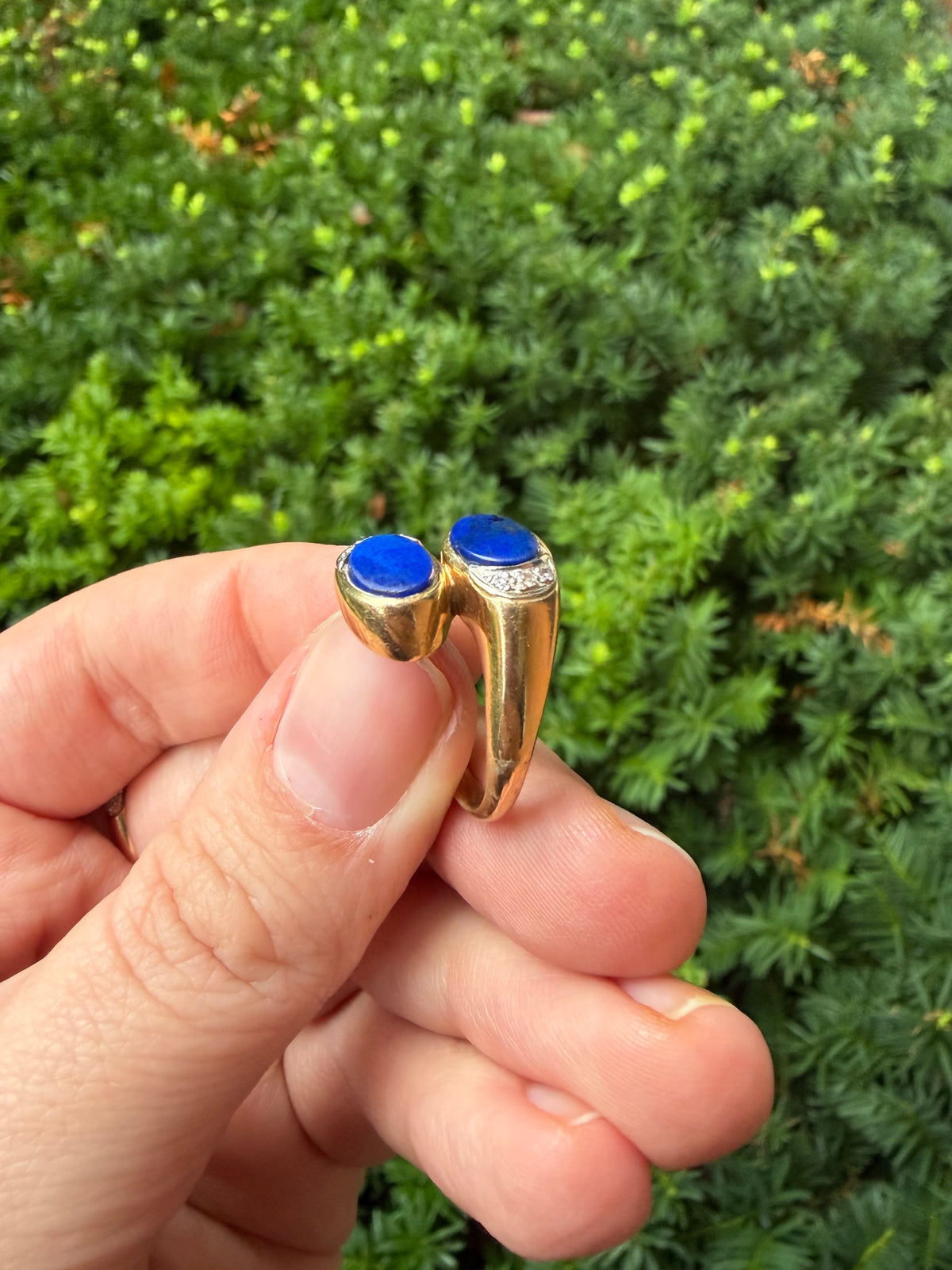 Vintage 14k Lapis and Diamond Bypass Ring