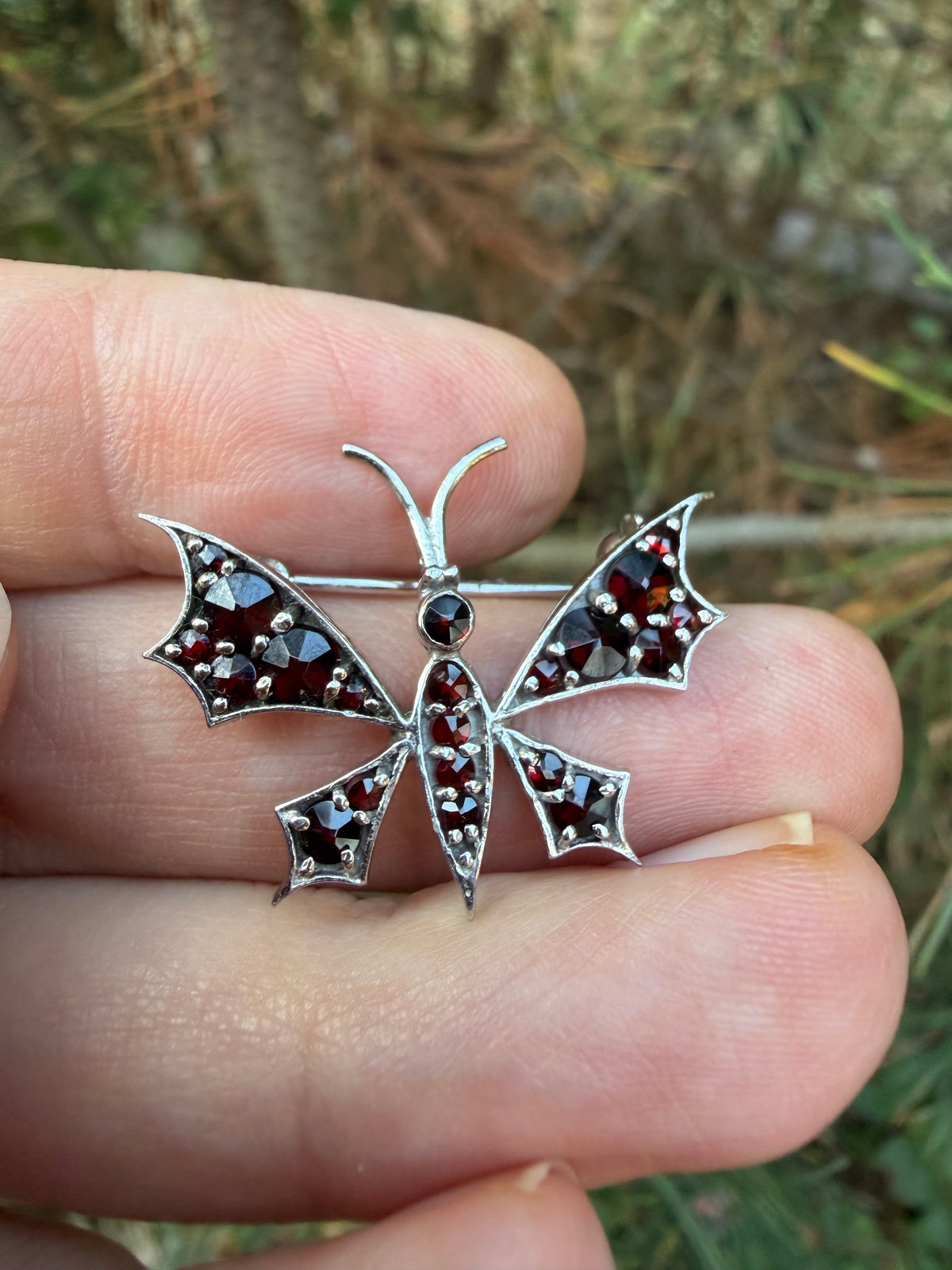 Vintage Sterling Silver and Garnet Butterfly Brooch