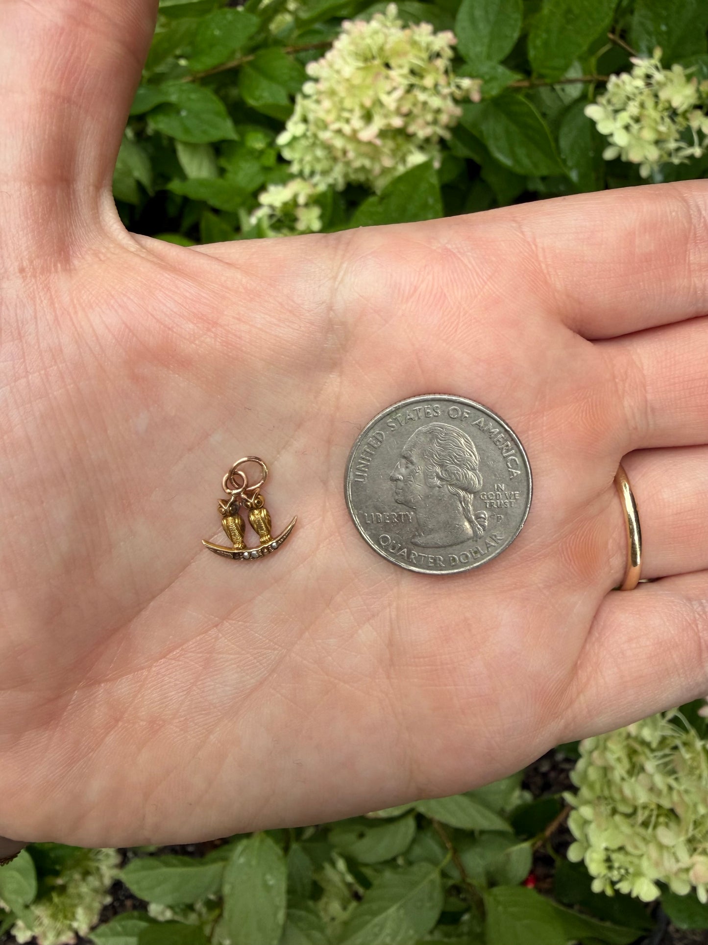 14k Twin Owl Charm