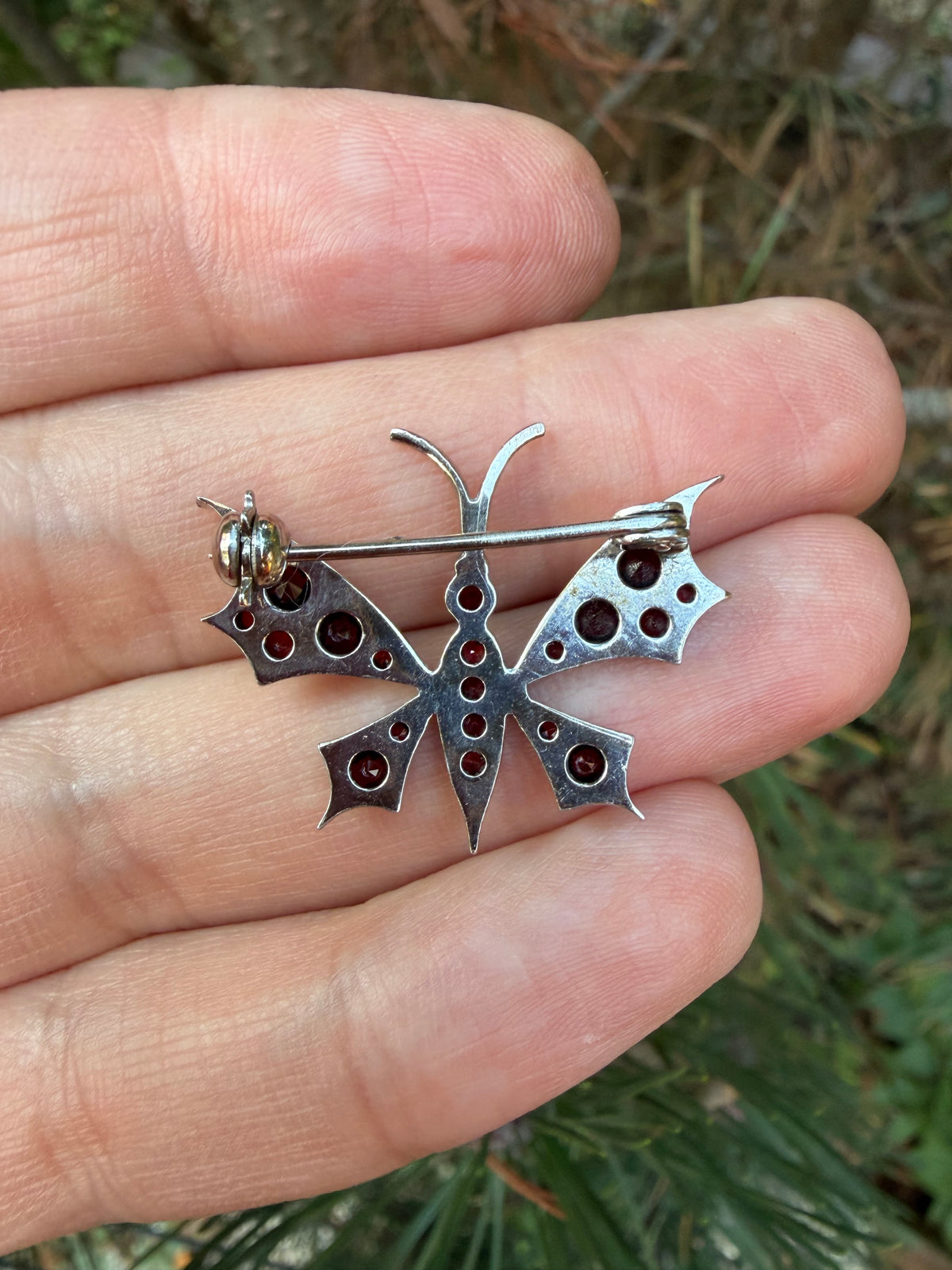 Vintage Sterling Silver and Garnet Butterfly Brooch