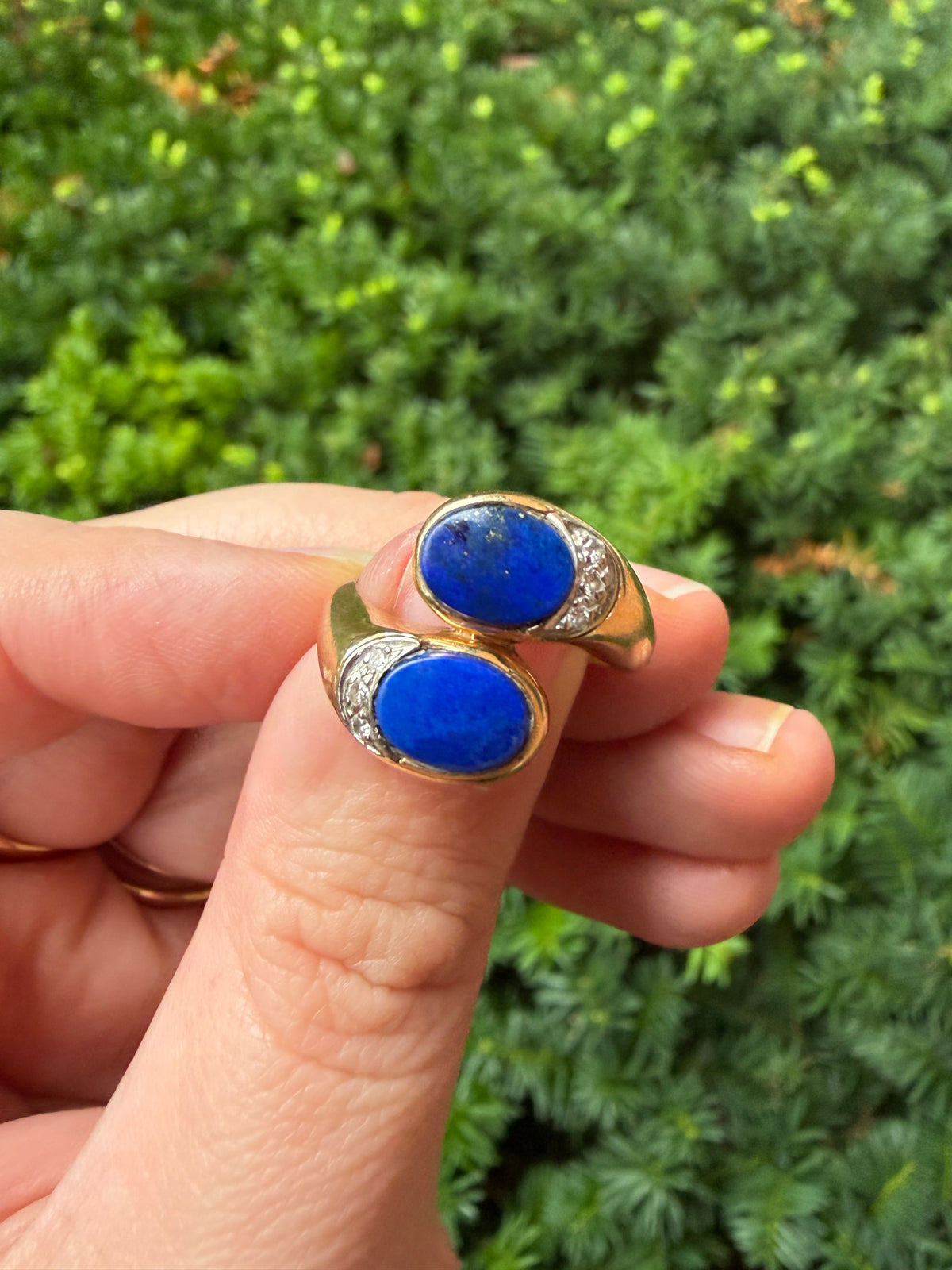 Vintage 14k Lapis and Diamond Bypass Ring