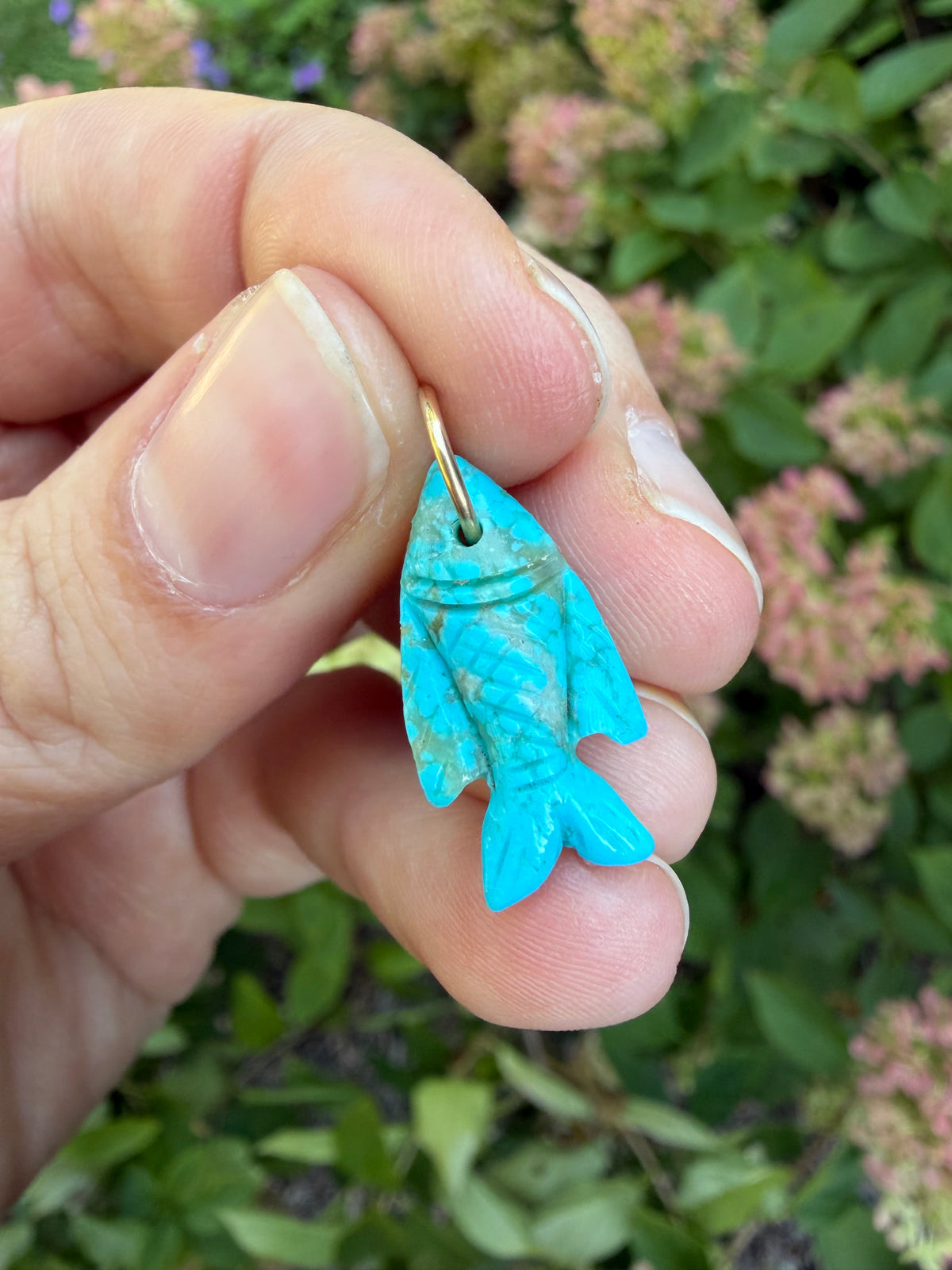 Carved Turquoise Fish Charm