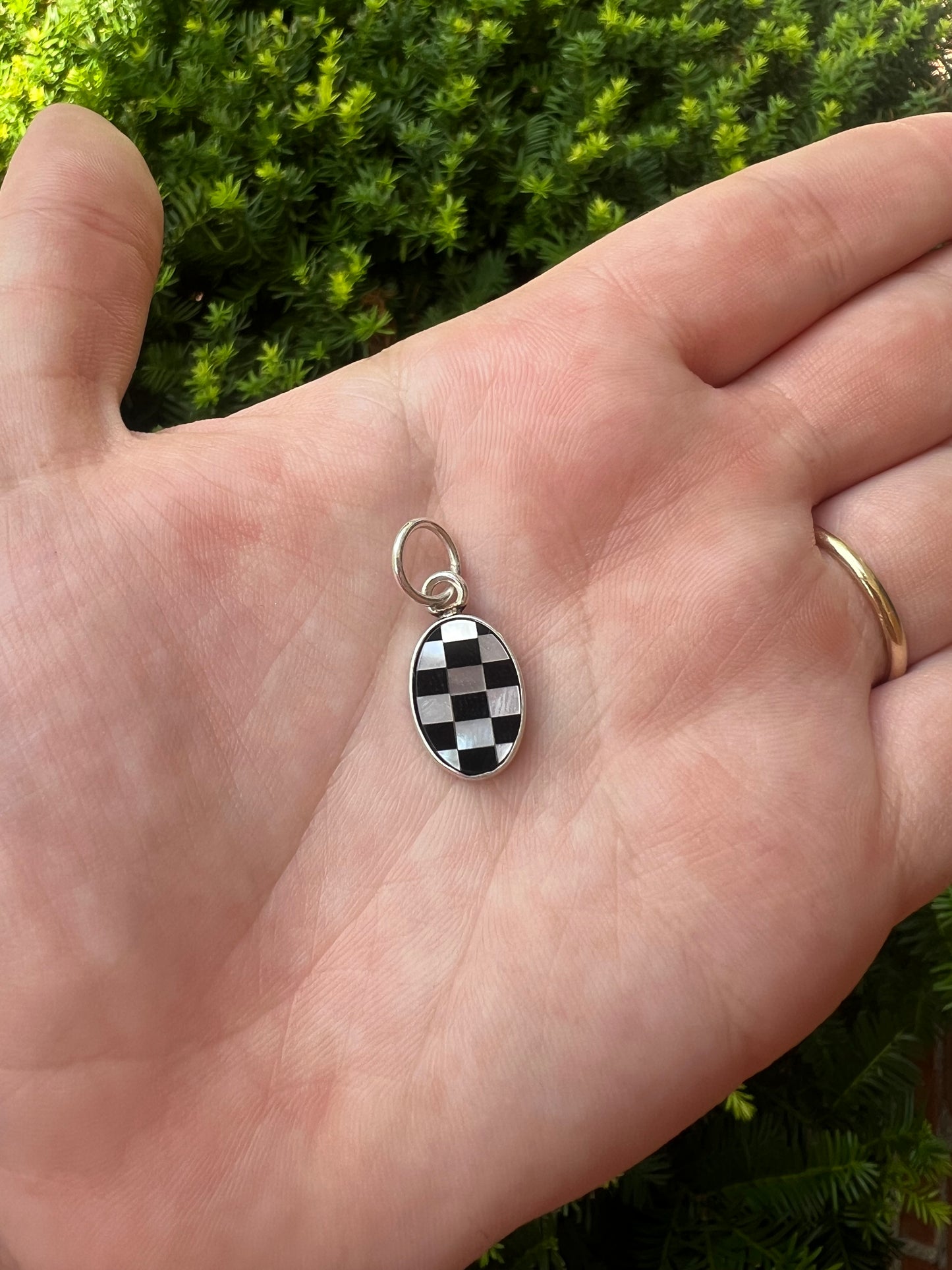 Sterling Silver with Onyx and Mother of Pearl Pendant