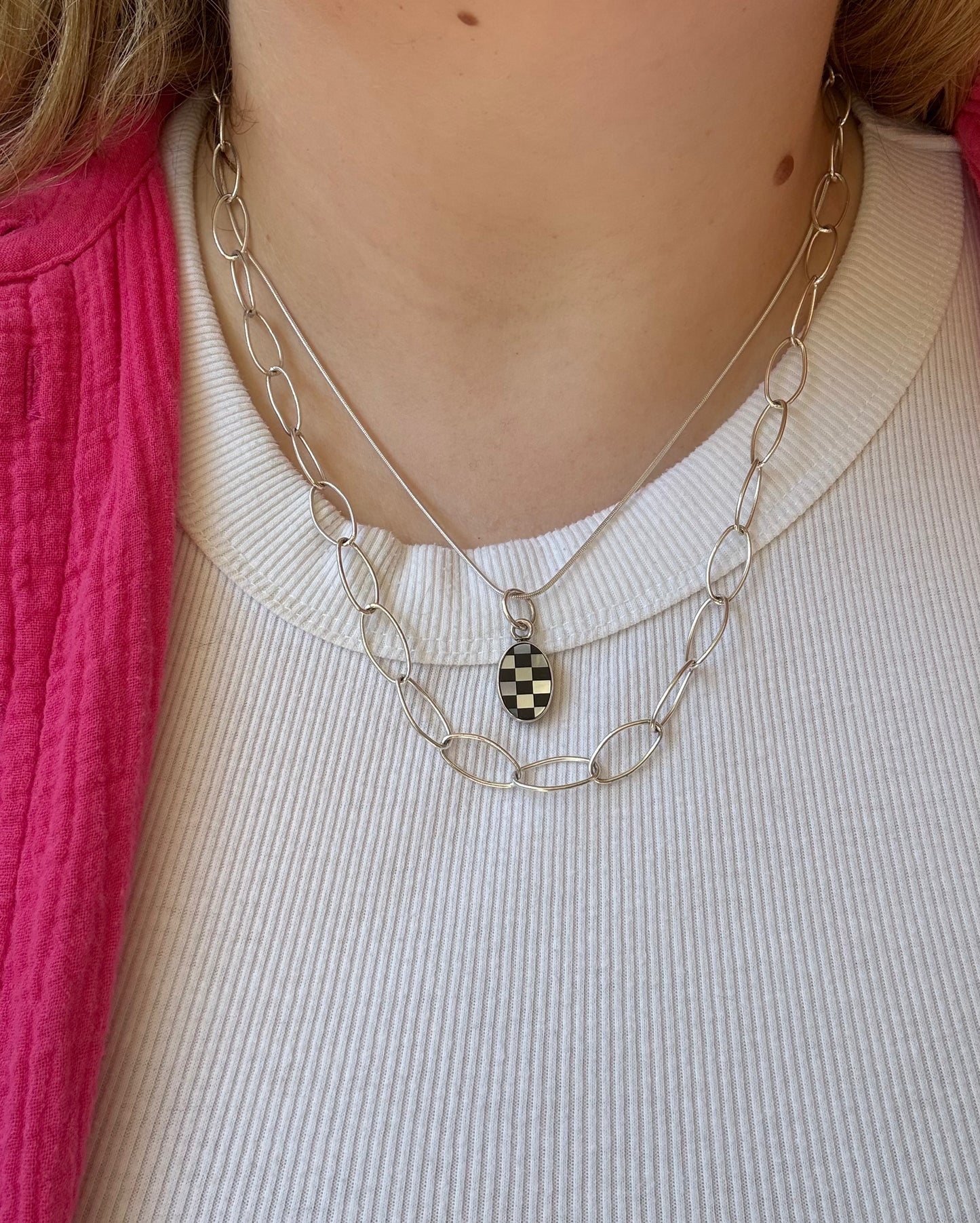 Sterling Silver with Onyx and Mother of Pearl Pendant