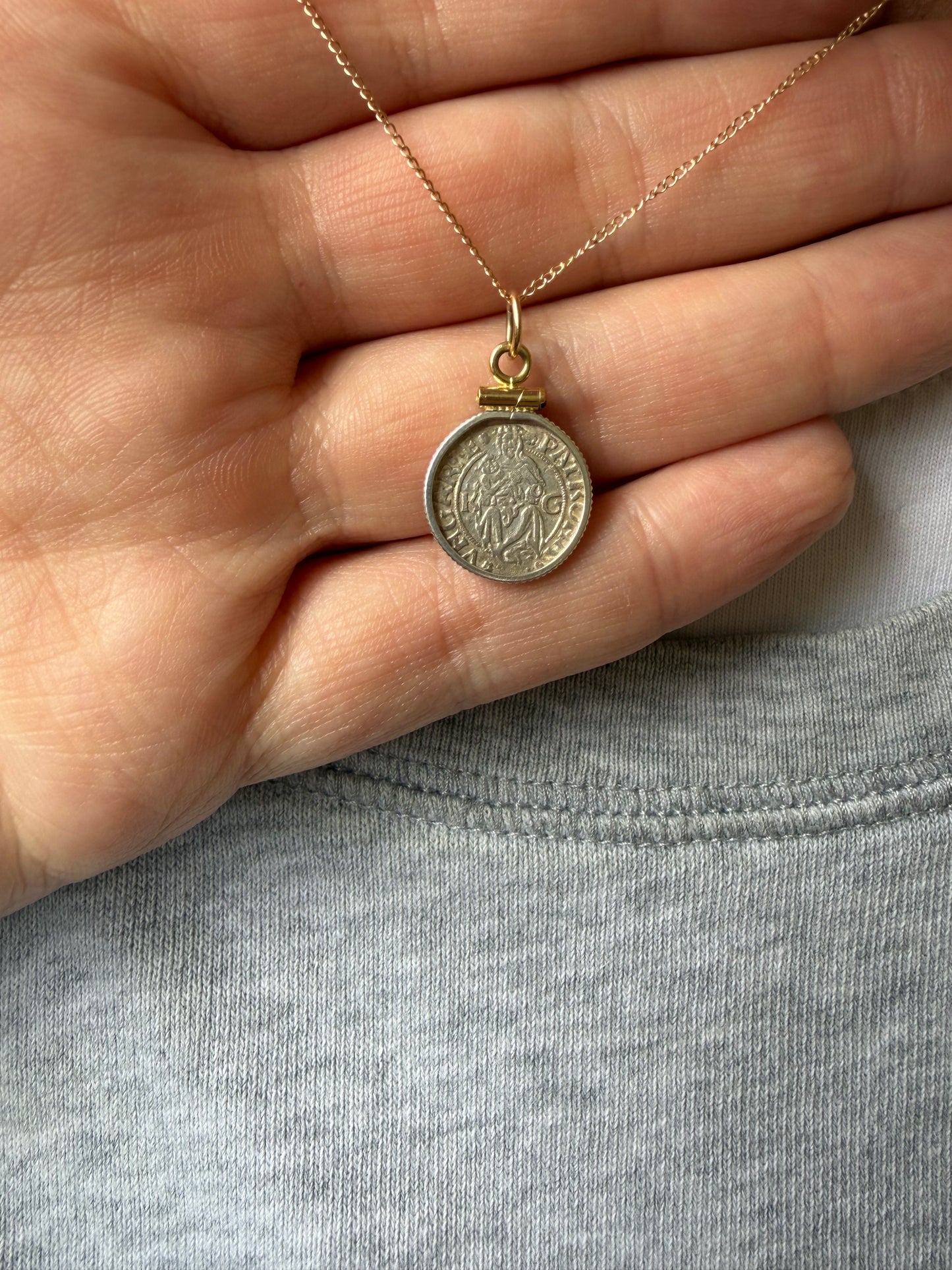 Antique Madonna and Child Coin Necklace