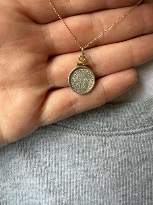 Antique Madonna and Child Coin Necklace