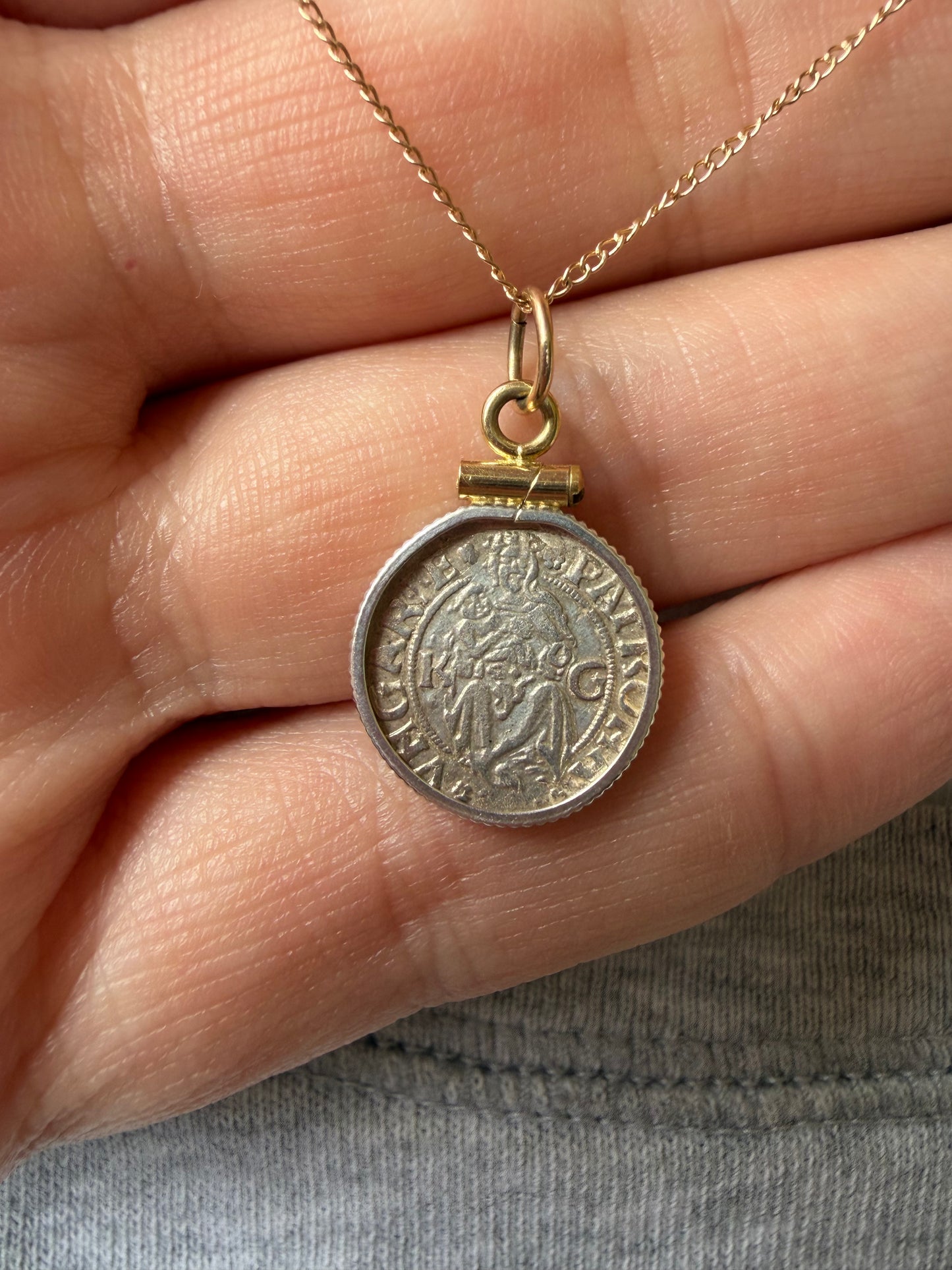 Antique Madonna and Child Coin Necklace