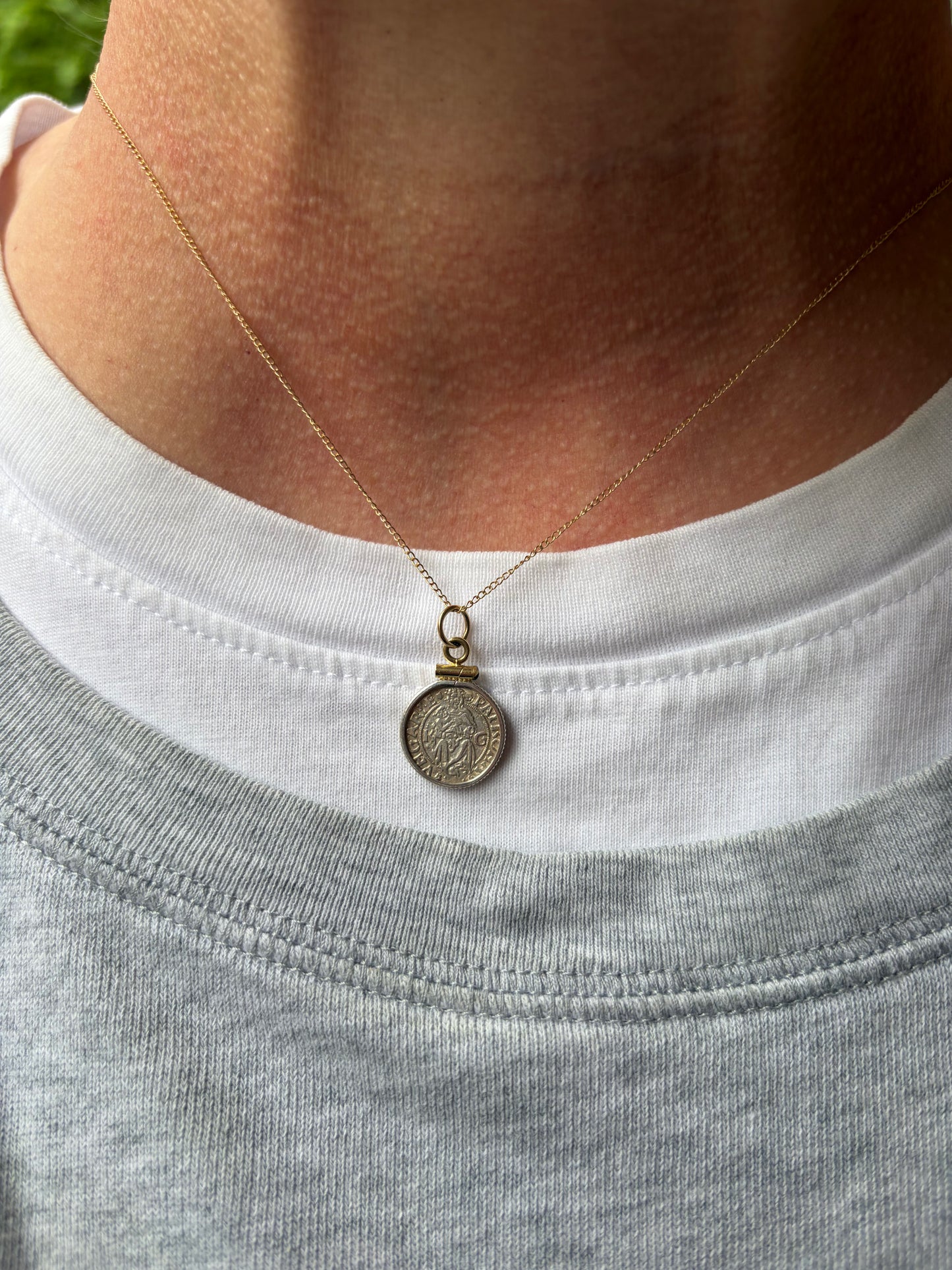 Antique Madonna and Child Coin Necklace