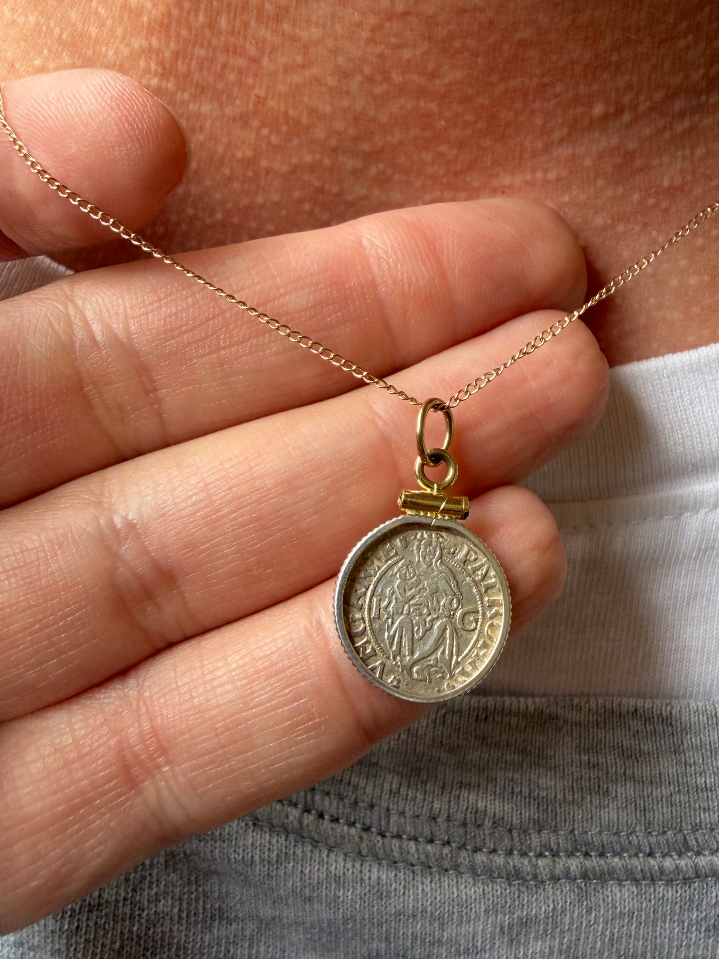 Antique Madonna and Child Coin Necklace