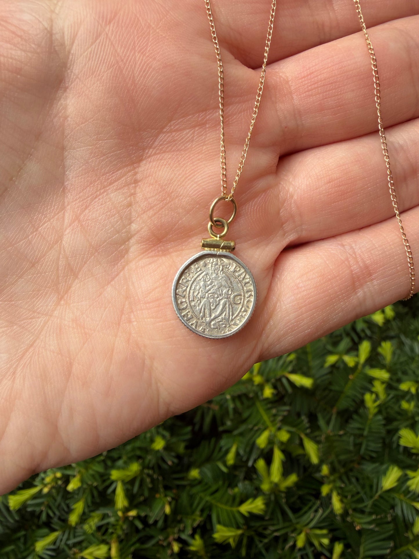 Antique Madonna and Child Coin Necklace