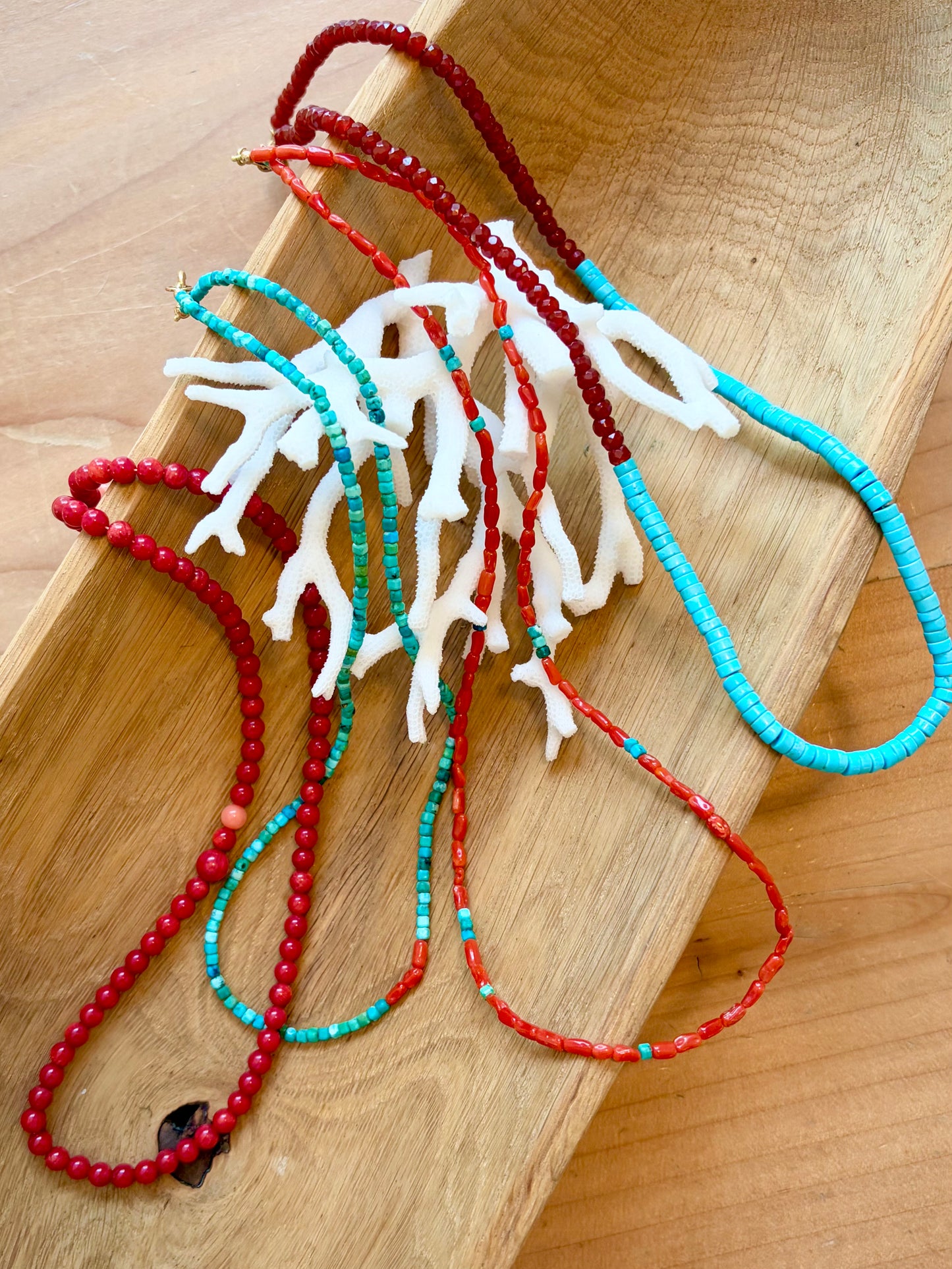 "Hawthorne Handmade" Down by the Sea- Coral, Turquoise, and Carnelian Nacklaces