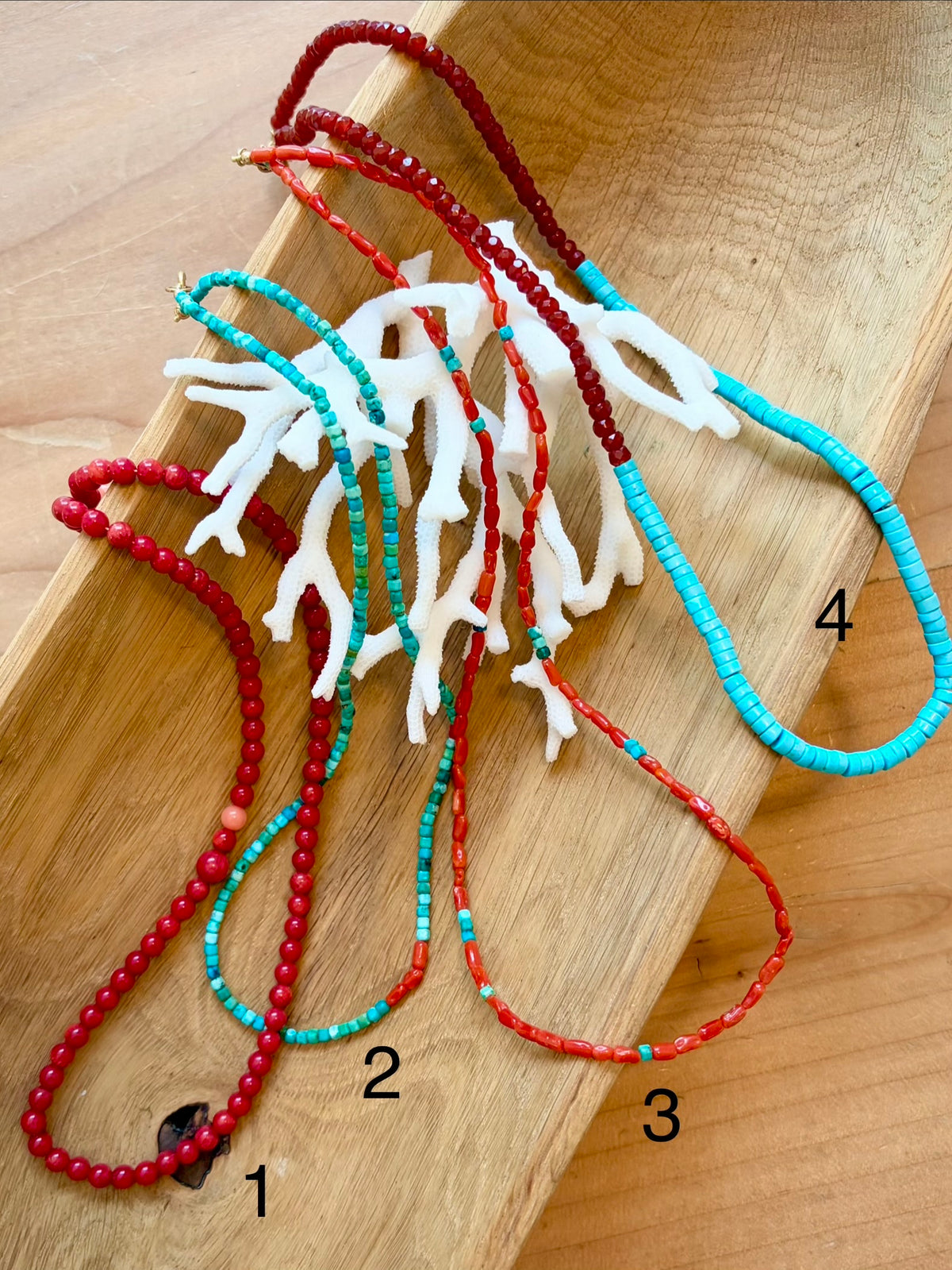 "Hawthorne Handmade" Down by the Sea- Coral, Turquoise, and Carnelian Nacklaces