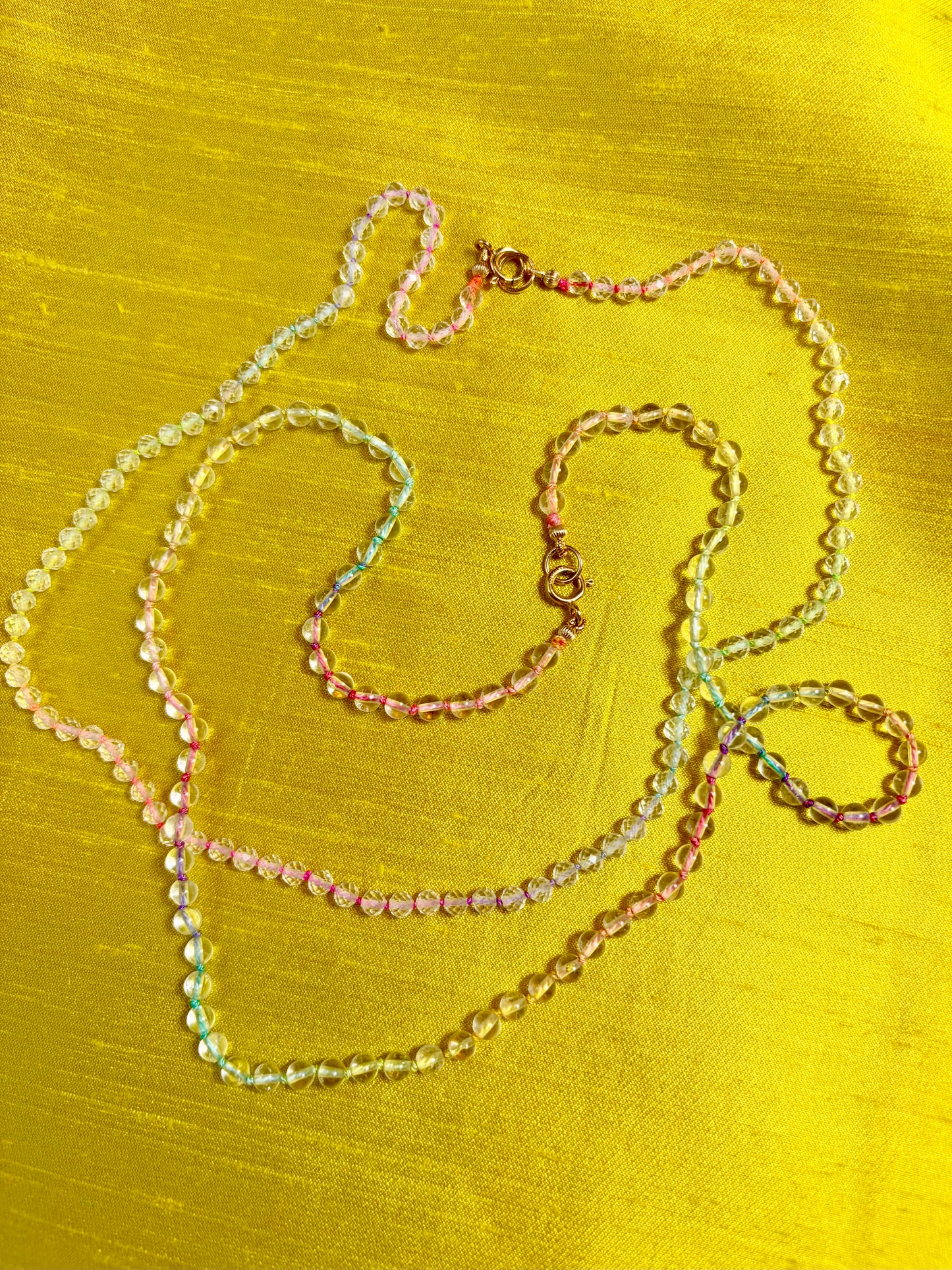 "Hawthorne Handmade" Rainbow Silk  Hand knotted W/Quartz