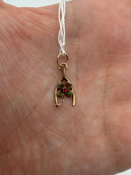 9k Wishbone and Clover Charm