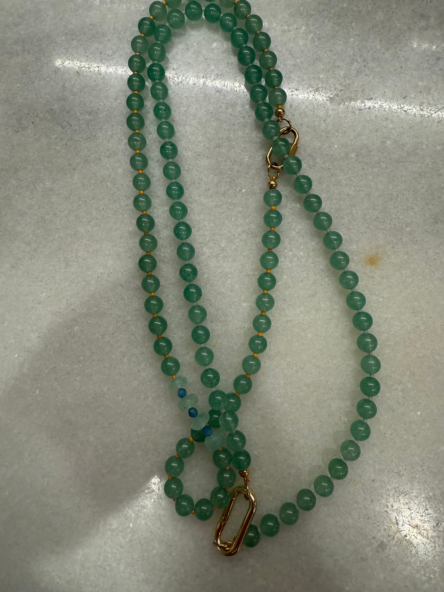 Aventurine with orange and aquamarine accents