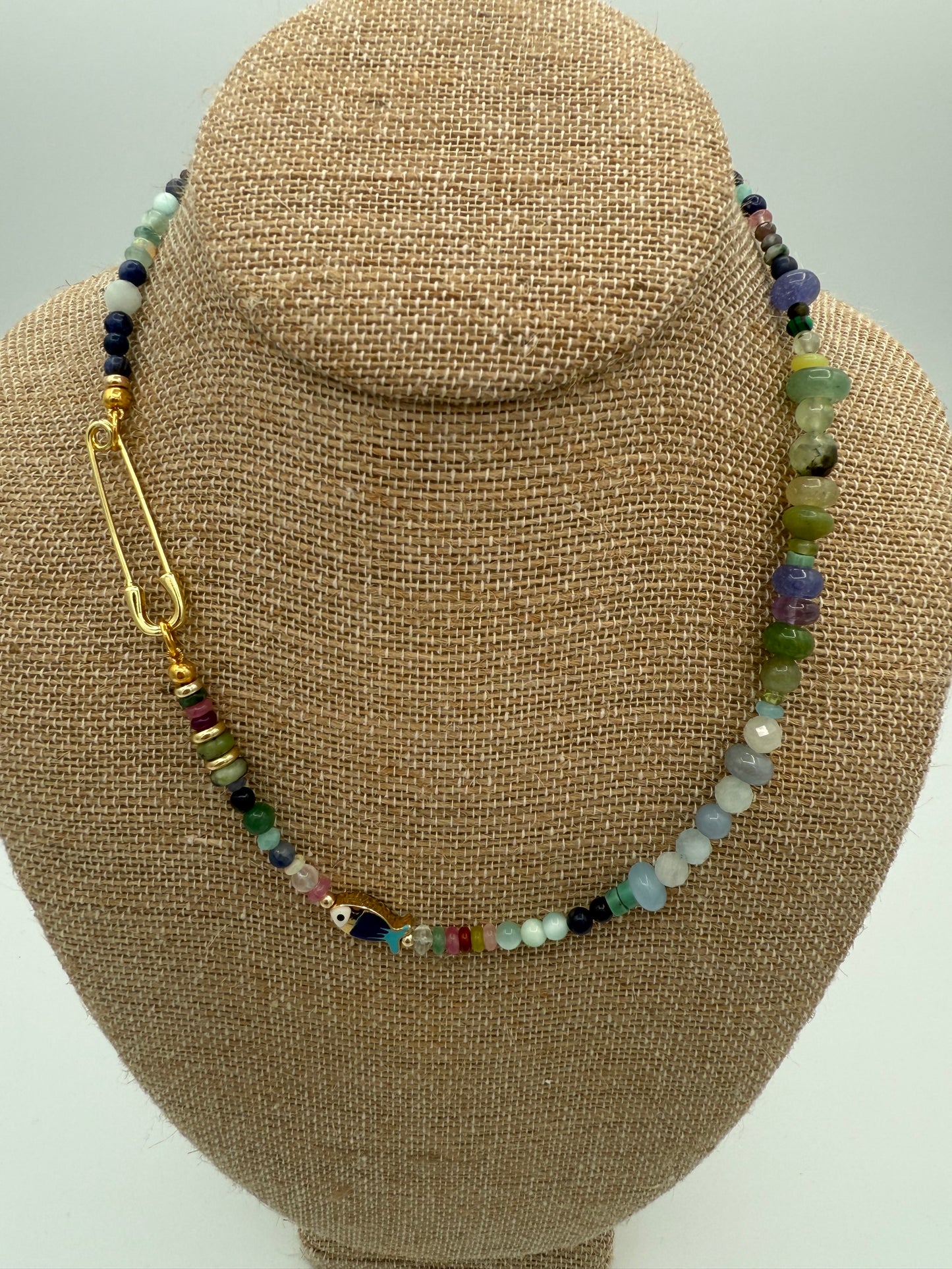 "no bead left behind" Gemstone Necklace W/fish accent