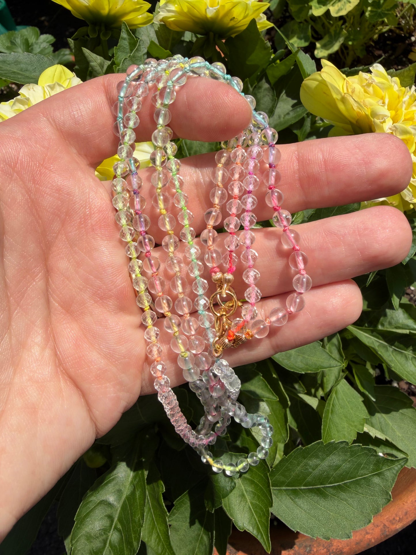 "Hawthorne Handmade" Rainbow Silk  Hand knotted W/Quartz