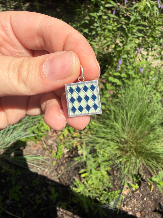 Light Green and Blue Enamel Checkerboard
