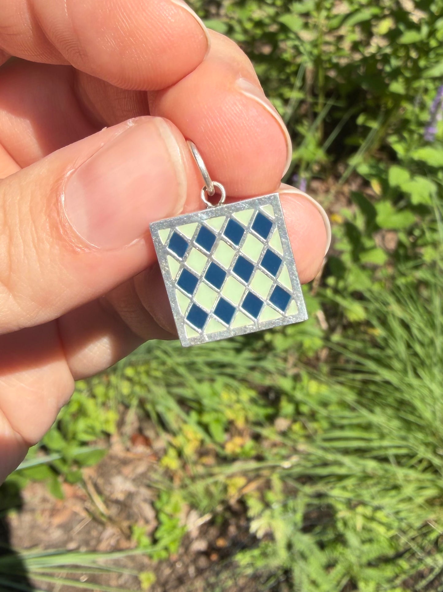 Light Green and Blue Enamel Checkerboard