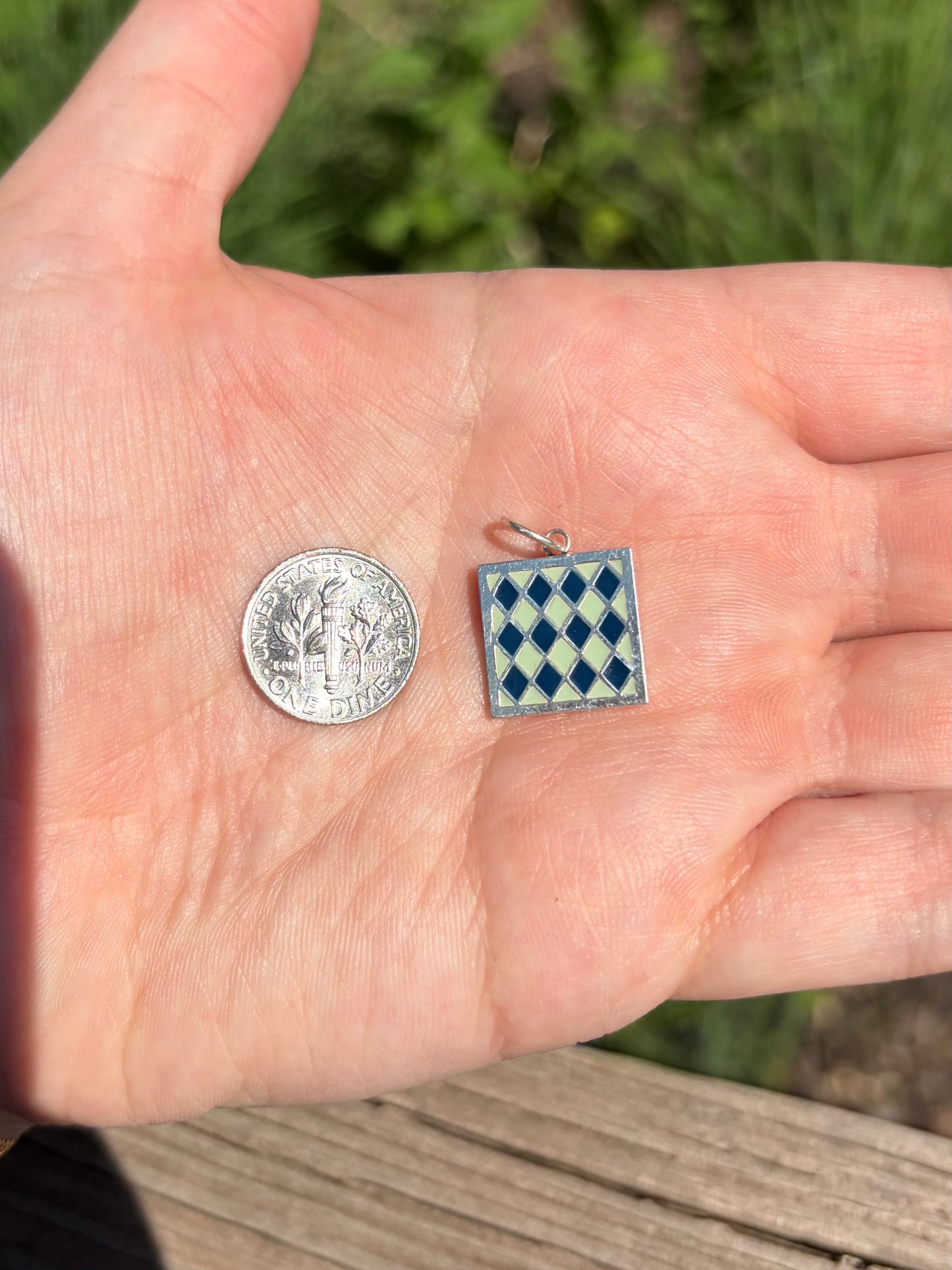 Light Green and Blue Enamel Checkerboard