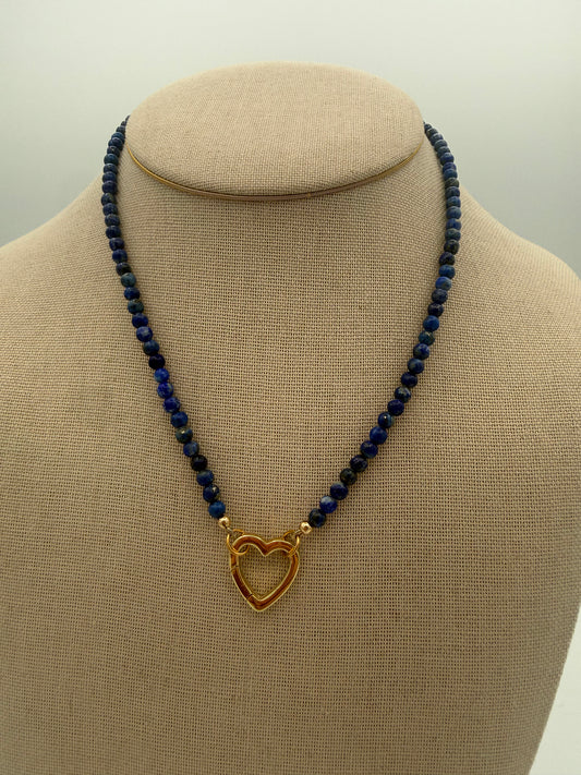 lapis Necklace with heart clasp