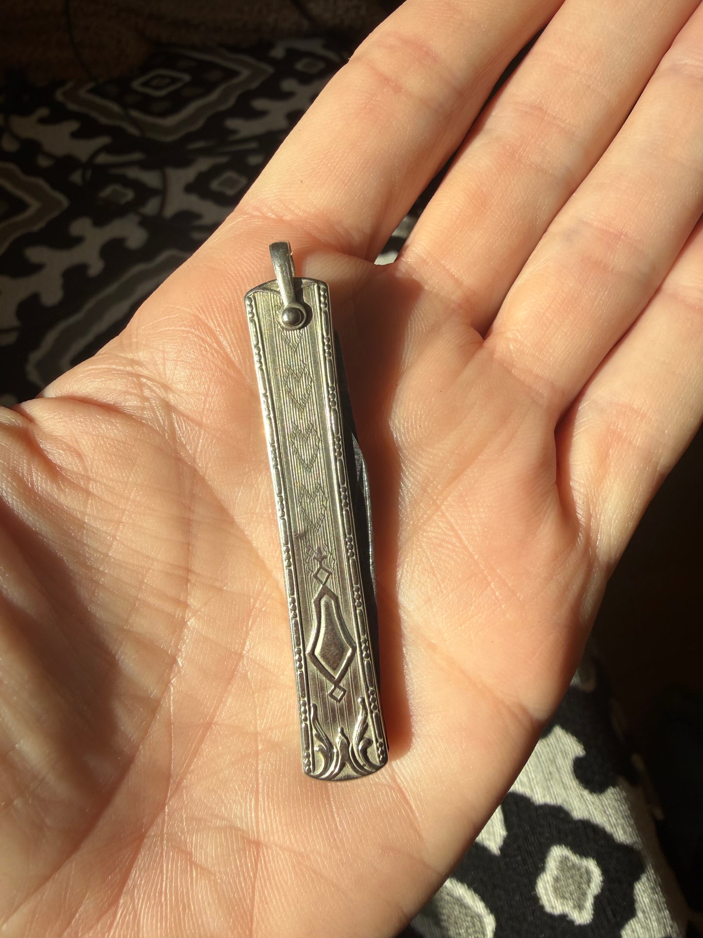 Vintage Art Deco Mini Pocket Knife Silver Case 2 Blades Pendant