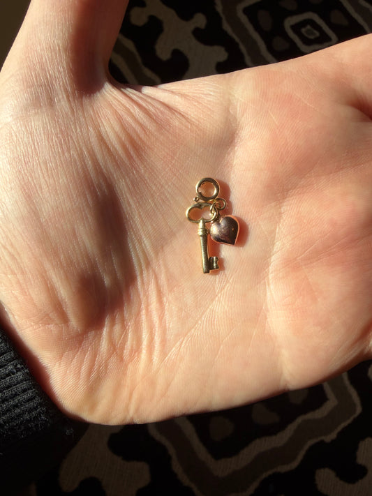 14k Gold Key and Heart Charm