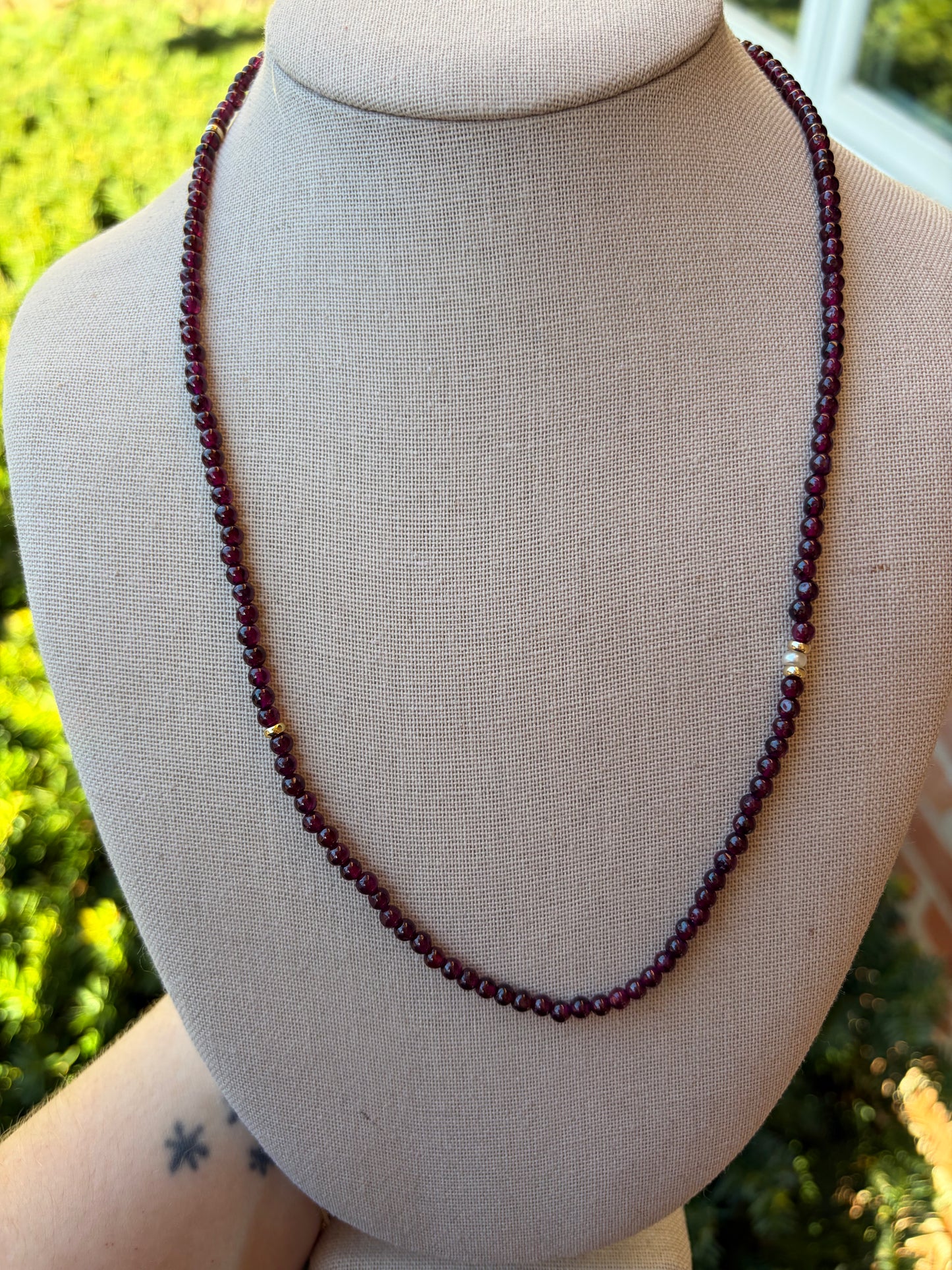 Garnet with Pearl Accent Necklace