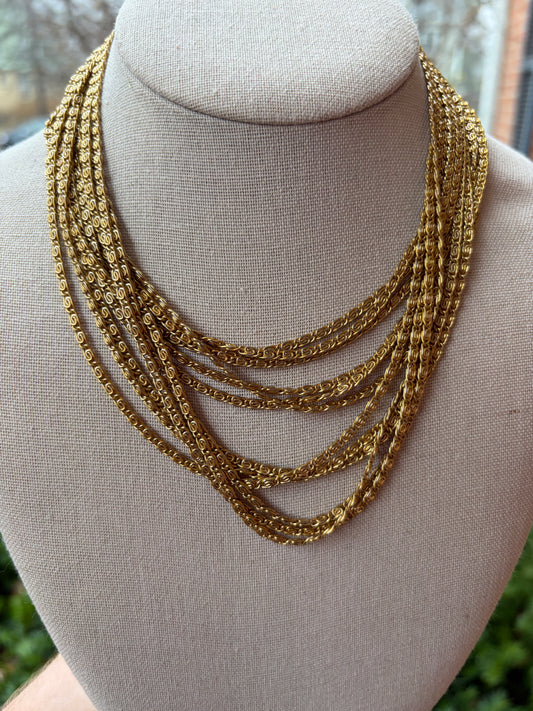 Vintage Gold Tone Multi Strand Layered Collar Necklace