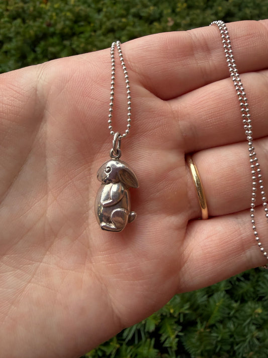 3-D Sterling Silver Bunny pendant with 24"ball chain