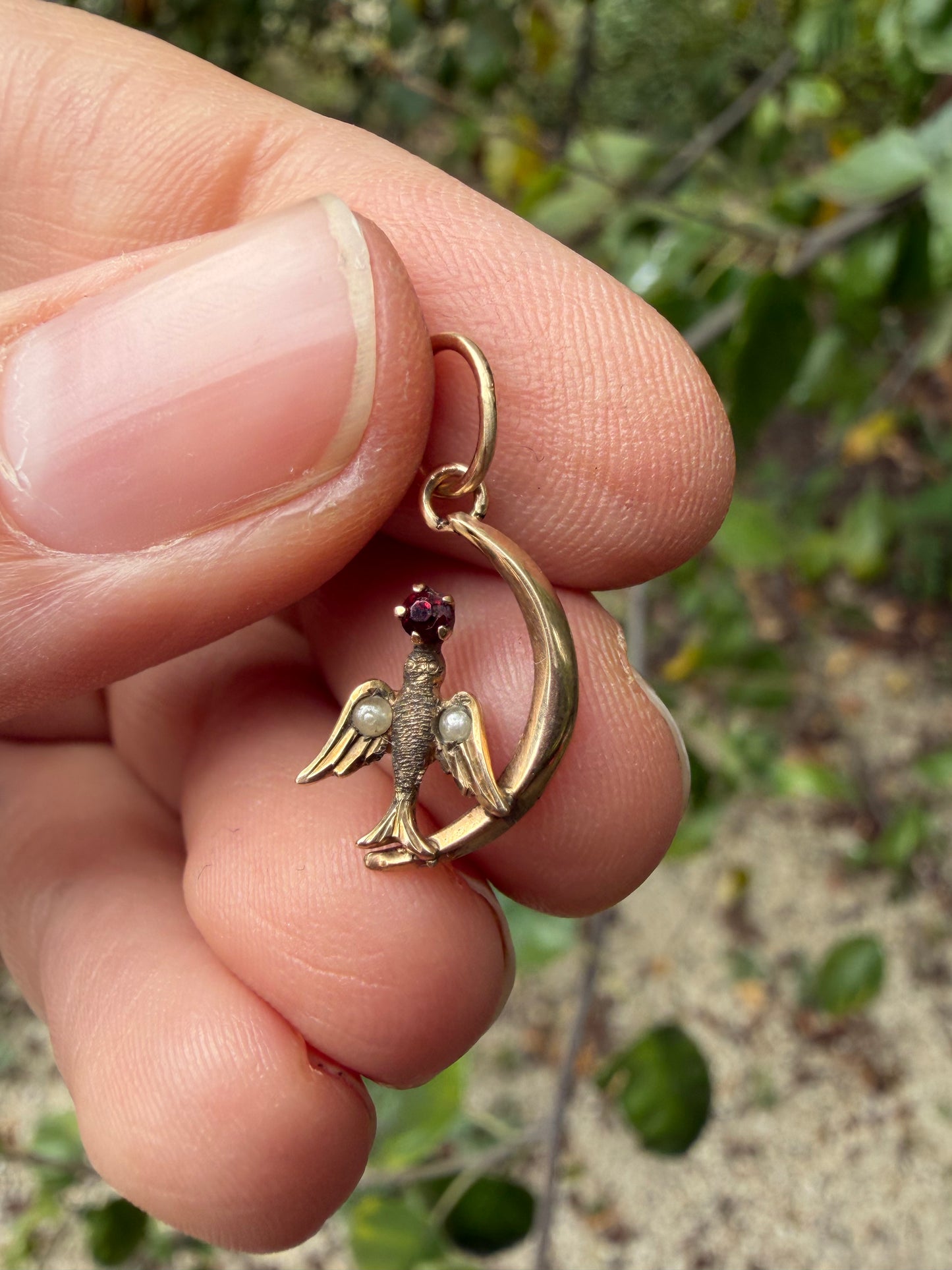Vintage Moon and Bird Charm