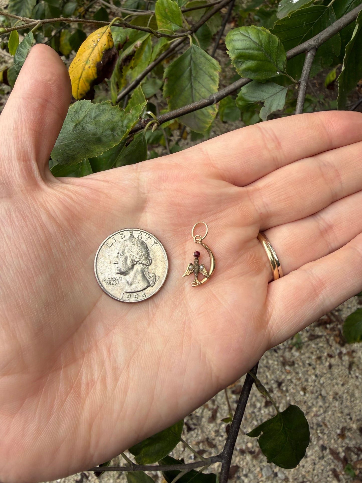 Vintage Moon and Bird Charm